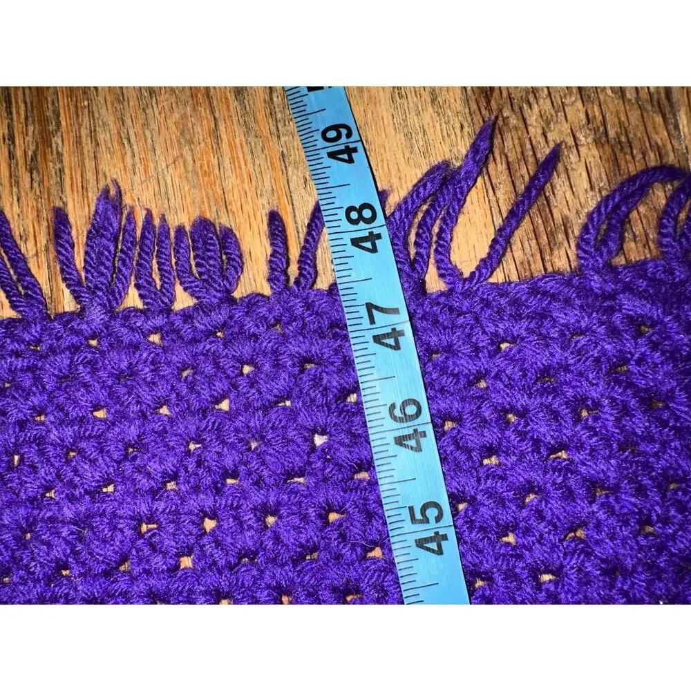 TRUE VINTAGE 1960's PURPLE HAND CROCHETED AFGHAN THROW BLANKET